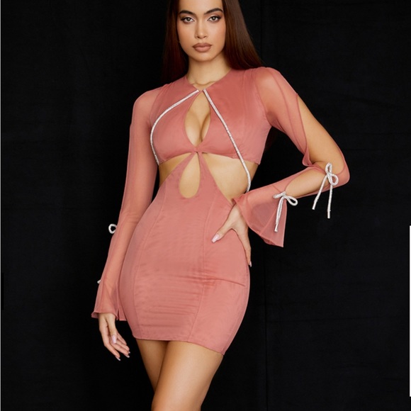 House of CB ROSE CRYSTAL TRIM CUTOUT MINI DRESS - Picture 2 of 3